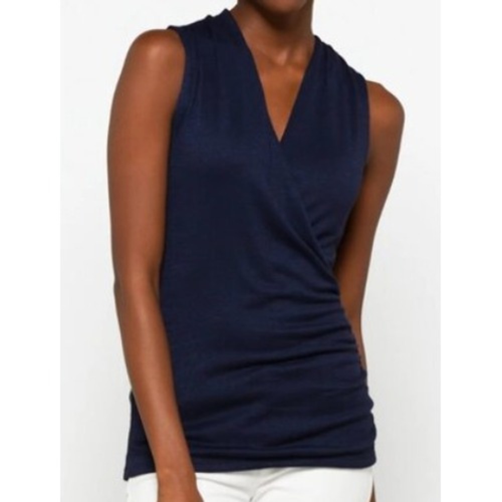 41 HAWTHORN Navy Benni Wrap Front Ruched Knit Sleeveless Top Size XXL - Picture 7 of 9